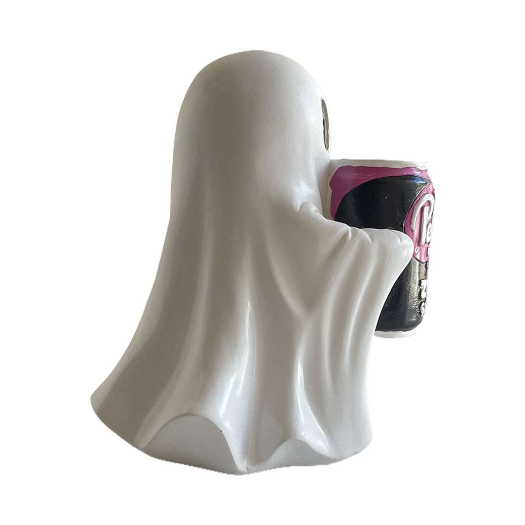 Spooky Cute Ghost with Dr Pepper Zero Sugar Blackberry – Resin Decor for Desk, Living Room, or Fireplace, Custom Halloween Decoration for Dr Pepper Fans