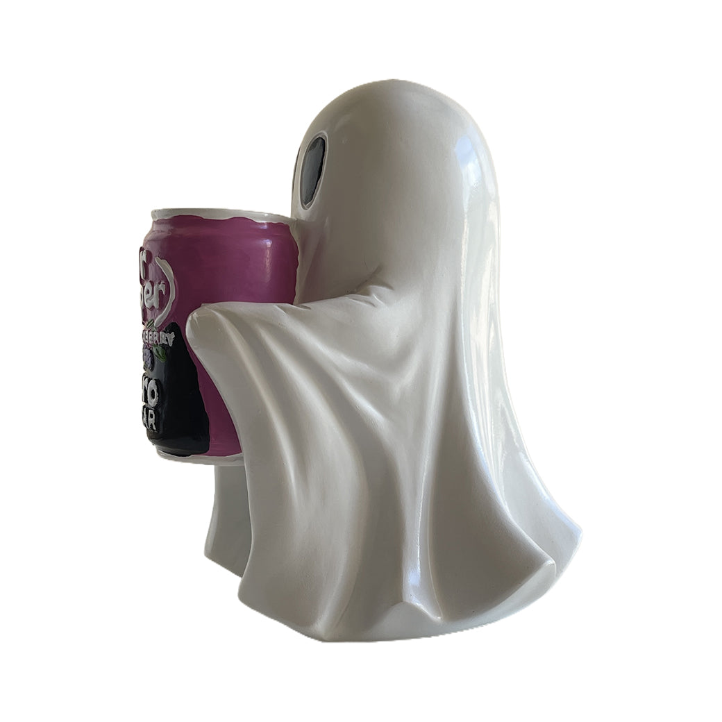 Spooky Cute Ghost with Dr Pepper Zero Sugar Blackberry – Resin Decor for Desk, Living Room, or Fireplace, Custom Halloween Decoration for Dr Pepper Fans